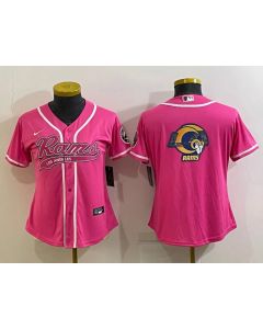 Women's Los Angeles Rams Pink Team Big Logo With Patch Cool Base Stitched Baseball Jersey(Run Small)