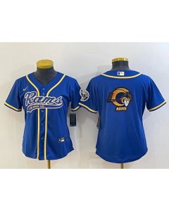 Women's Los Angeles Rams Royal Team Big Logo With Patch Cool Base Stitched Baseball Jersey(Run Small)