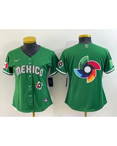 Women's Mexico Baseball 2023 Green Big Logo World Baseball Classic Stitched Jersey(Run Small) (Green)