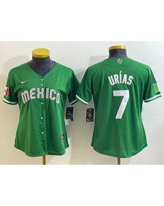 Women's Mexico Baseball #7 Julio Urias 2023 Green World Baseball Classic Stitched Jersey(Run Small) (Green)