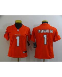 Women's Miami Dolphins #1 Tua Tagovailoa Orange Vapor Untouchable Stitched Jersey(Run Small)
