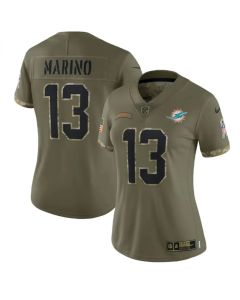 Women's Miami Dolphins #13 Dan Marino 2022 Olive Salute To Service Limited Stitched Jersey(Run Small)