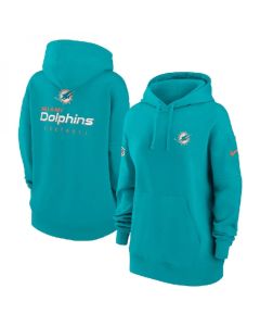Women's Miami Dolphins Aqua Sideline Club Fleece Pullover Hoodie(Run Small)