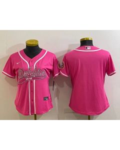 Women's Miami Dolphins Blank Pink With Patch Cool Base Stitched Baseball Jersey(Run Small)