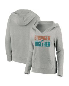 Women's Miami Dolphins Heather Gray Stronger Together Crossover Neck Pullover Hoodie(Run Small)