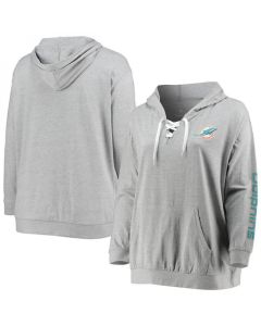 Women's Miami Dolphins Heathered Gray Lace-Up Pullover Hoodie