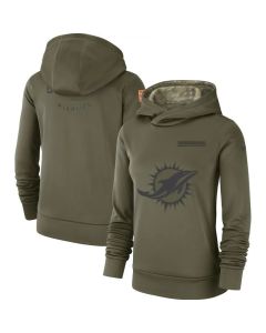 Women's Miami Dolphins Olive Salute to Service Team Logo Performance Pullover NFL Hoodie