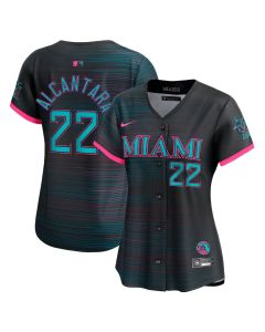Women's Miami Marlins #22 Sandy Alcantara Black 2025 City Connect Limited Jersey