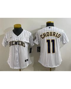 Women's Milwaukee Brewers #11 Jackson Chourio White Cool Base Stitched Jersey (White)