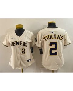 Women's Milwaukee Brewers #2 Brice Turang Cream Stitched Baseball Jersey