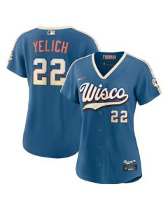 Women's Milwaukee Brewers #22 Christian Yelich Nike Mineral Blue 2026 City Connect Stadium Jersey (Blue)