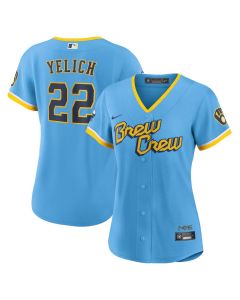 Women's Milwaukee Brewers #22 Christian Yelich Powder Blue City Connect Replica Player Jersey (Blue)