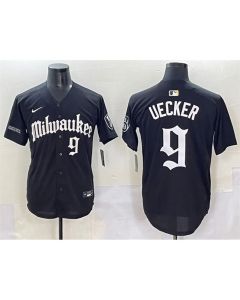 Women's Milwaukee Brewers #9 Bob Uecker Black "Gothic 414 Shadows Edition" Vapor Premier Limited Stitched Baseball Jersey (Black)