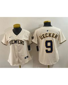 Women's Milwaukee Brewers #9 Bob Uecker Cream Stitched Baseball Jersey