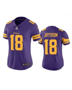 Women's Minnesota Vikings #18 Justin Jefferson Purple Limited Rush Stitched NFL Jersey