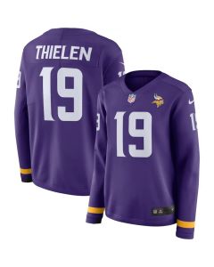 Women's Minnesota Vikings#19 Adam Thielen Purple Therma Long Sleeve Stitched NFL Jersey