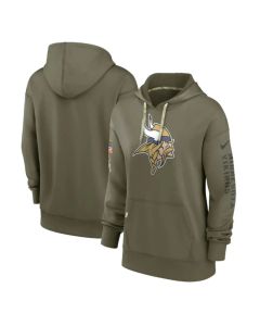 Women's Minnesota Vikings 2022 Olive Salute to Service Therma Performance Pullover Hoodie(Run Small)