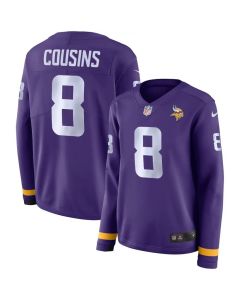 Women's Minnesota Vikings #8 Kirk Cousins Purple Therma Long Sleeve Stitched NFL Jersey