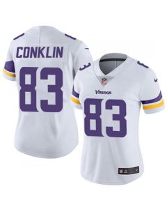 Women's Minnesota Vikings #83 Tyler Conklin White Vapor Untouchable Limited Stitched NFL Jersey(Run Small)