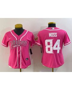 Women's Minnesota Vikings #84 Randy Moss Pink With Patch Cool Base Stitched Baseball Jersey(Run Small)