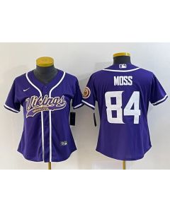 Women's Minnesota Vikings #84 Randy Moss Purple With Patch Cool Base Stitched Baseball Jersey(Run Small)