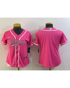 Women's Minnesota Vikings Blank Pink With Patch Cool Base Stitched Baseball Jersey(Run Small)