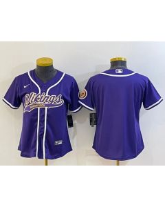 Women's Minnesota Vikings Blank Purple With Patch Cool Base Stitched Baseball Jersey(Run Small)