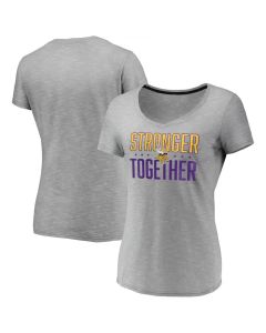 Women's Minnesota Vikings Gray Stronger Together Space Dye V-Neck T-Shirt(Run Small)