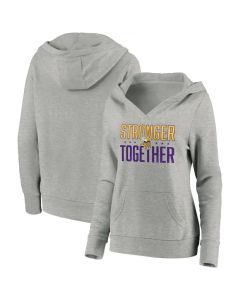 Women's Minnesota Vikings Heather Gray Stronger Together Crossover Neck Pullover Hoodie(Run Small)