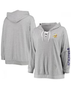 Women's Minnesota Vikings Heathered Gray Lace-Up Pullover Hoodie