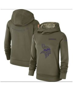 Women's Minnesota Vikings Olive Salute to Service Team Logo Performance Pullover NFL Hoodie
