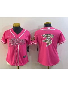 Women's Minnesota Vikings Pink Team Big Logo With Patch Cool Base Stitched Baseball Jersey(Run Small)