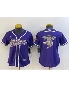 Women's Minnesota Vikings Purple Team Big Logo With Patch Cool Base Stitched Baseball Jersey(Run Small)
