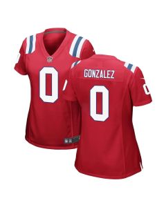 Women's New England Patriots #0 Christian Gonzalez Red Game Jersey