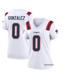 Women's New England Patriots #0 Christian Gonzalez White Game Jersey (White)
