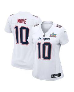 Women's New England Patriots #10 Drake Maye White Super Bowl LX Patch Tundra Fashion Game Jersey