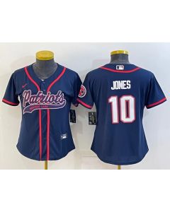 Women's New England Patriots #10 Mac Jones Navy With Patch Cool Base Stitched Baseball Jersey(Run Small)