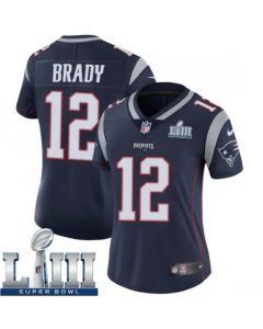 Women's New England Patriots #12 Tom Brady Navy Blue Super Bowl LIII Vapor Untouchable Limited Stitched NFL Jersey ( run small )