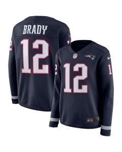 Women's New England Patriots #12 Tom Brady Navy Therma Long Sleeve Stitched NFL Jersey