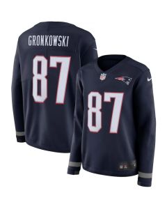 Women's New England Patriots #87 Rob Gronkowski Navy Therma Long Sleeve Stitched NFL Jersey
