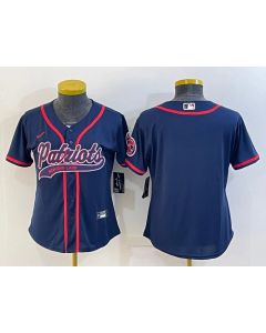 Women's New England Patriots Blank Navy With Patch Cool Base Stitched Baseball Jersey(Run Small)