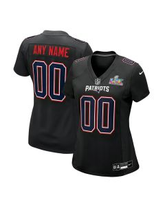Women's New England Patriots Custom Black Super Bowl LX Patch Carbon Fashion Game Jersey