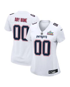 Women's New England Patriots Custom White Super Bowl LX Patch Tundra Fashion Game Jersey