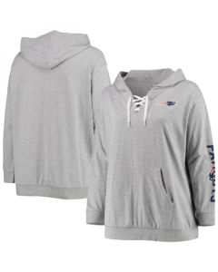 Women's New England Patriots Heathered Gray Lace-Up Pullover Hoodie