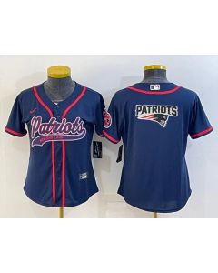 Women's New England Patriots Navy Team Big Logo With Patch Cool Base Stitched Baseball Jersey(Run Small)
