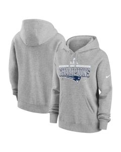 Women's New England Patriots Nike Heather Gray 2025 AFC Champions Locker Room Trophy Collection Club Fleece Hoodie (Gray)