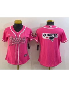 Women's New England Patriots Pink Team Big Logo With Patch Cool Base Stitched Baseball Jersey(Run Small)