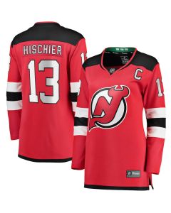 Women's New Jersey Devils #13 Nico Hischier Red Captain Patch Home Jersey