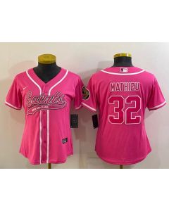 Women's New Orleans Saints #32 Tyrann Mathieu Pink With Patch Cool Base Stitched Baseball Jersey(Run Small)