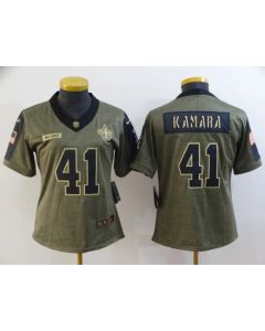 Women's New Orleans Saints #41 Alvin Kamara 2021 Olive Salute To Service Limited Stitched Jersey(Run Small)